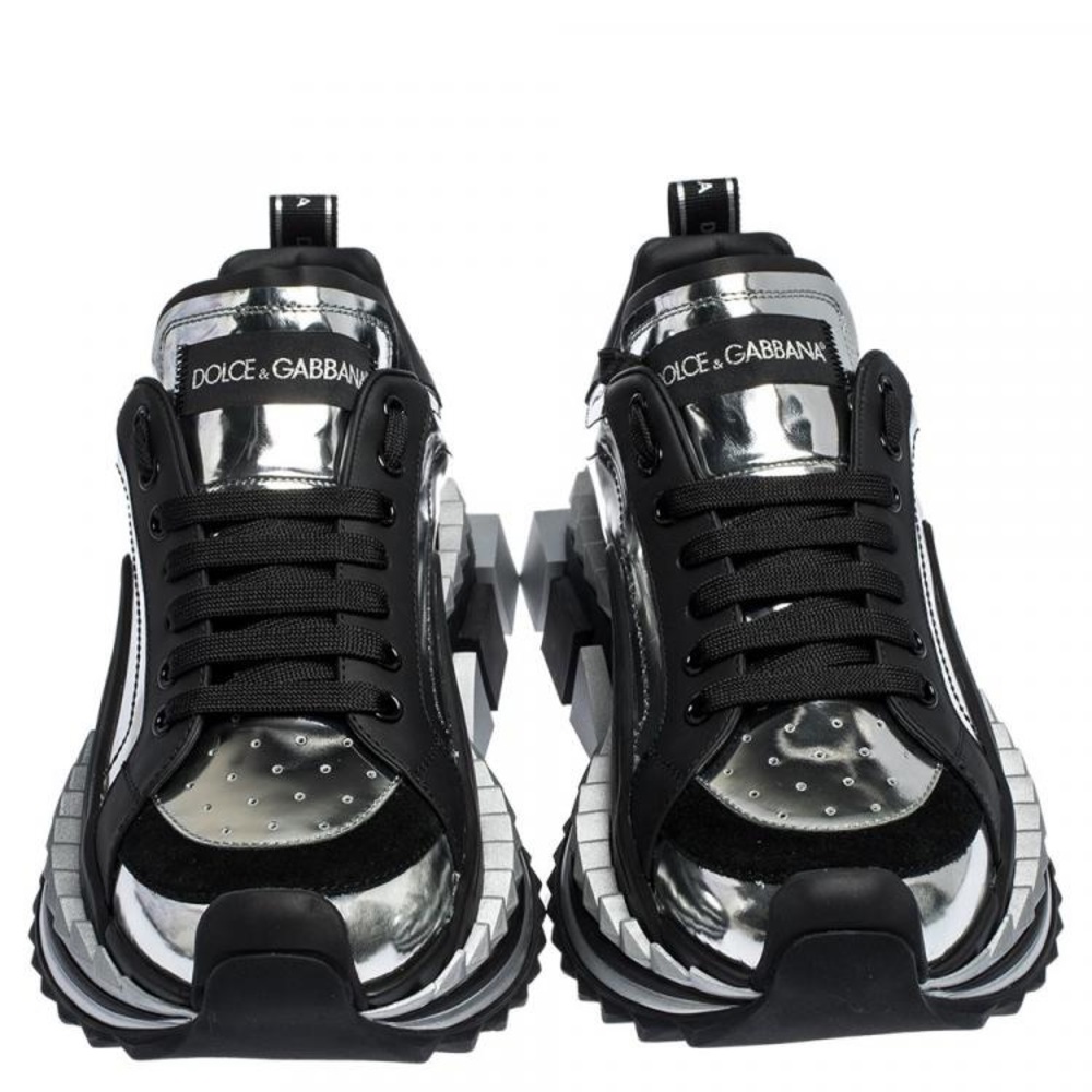 Men’s Dolce & Gabbana Silver/Black Leather Super Queen Platform Sneakers.